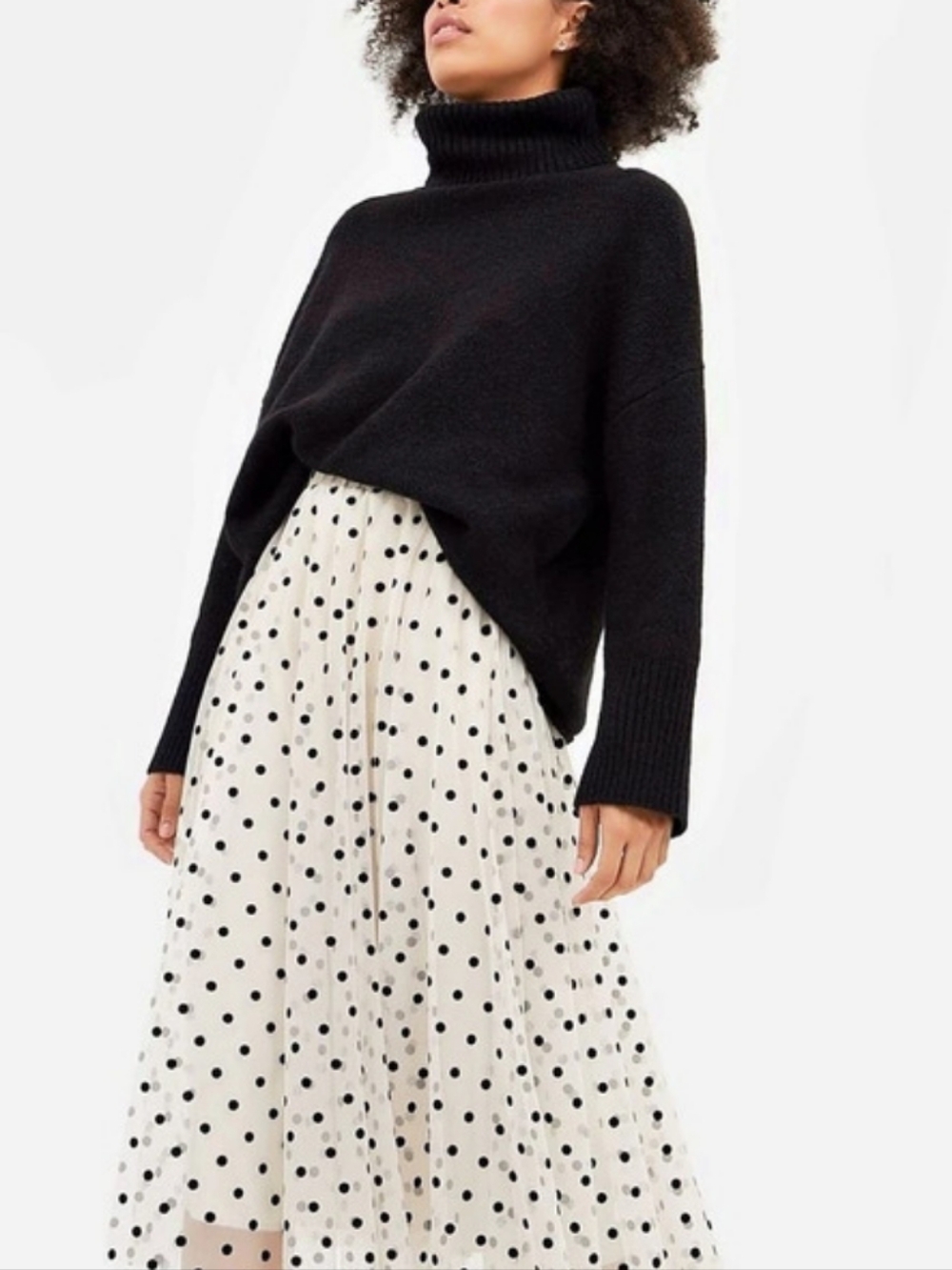 Polka Dot Midi Skirt in Cream & Black Like New